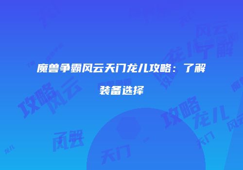 魔兽争霸风云天门龙儿攻略：了解装备选择