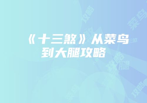 《十三煞》从菜鸟到大腿攻略