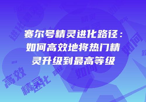 赛尔号精灵进化路径：如何高效地将热门精灵升级到最高等级