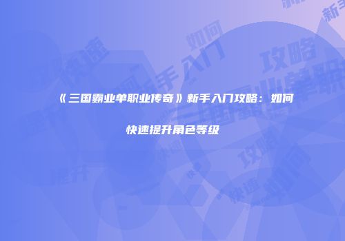 《三国霸业单职业传奇》新手入门攻略：如何快速提升角色等级