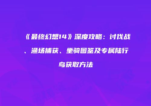 《最终幻想14》深度攻略：讨伐战、渔场捕获、坐骑图鉴及专属陆行鸟获取方法