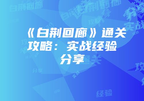 《白荆回廊》通关攻略：实战经验分享