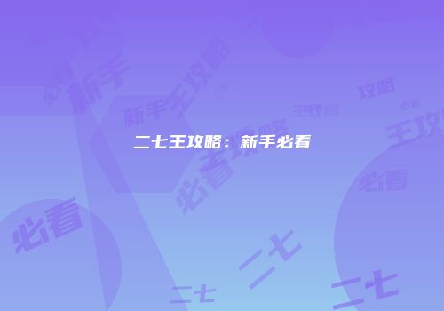 二七王攻略：新手必看