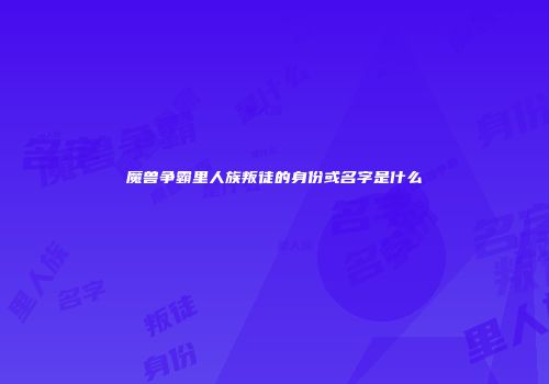 魔兽争霸里人族叛徒的身份或名字是什么