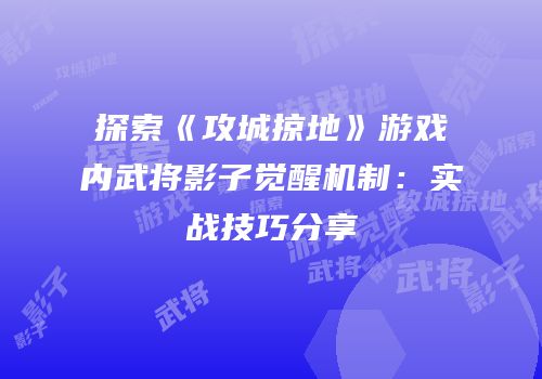 探索《攻城掠地》游戏内武将影子觉醒机制：实战技巧分享