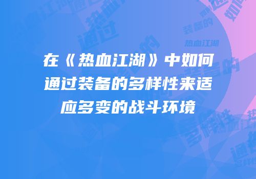 在《热血江湖》中如何通过装备的多样性来适应多变的战斗环境