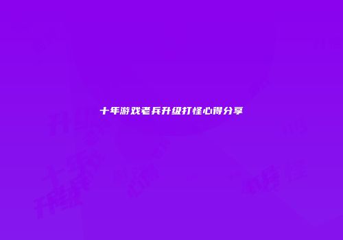 十年游戏老兵升级打怪心得分享