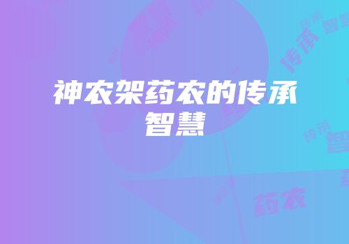 神农架药农的传承智慧