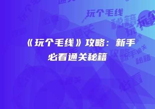 《玩个毛线》攻略：新手必看通关秘籍