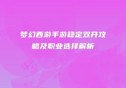 梦幻西游手游稳定双开攻略及职业选择解析
