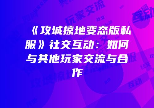 《攻城掠地变态版私服》社交互动:如何与其他玩家交流与合作