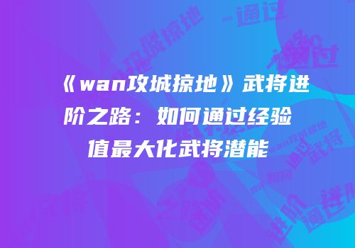 《wan攻城掠地》武将进阶之路：如何通过经验值最大化武将潜能