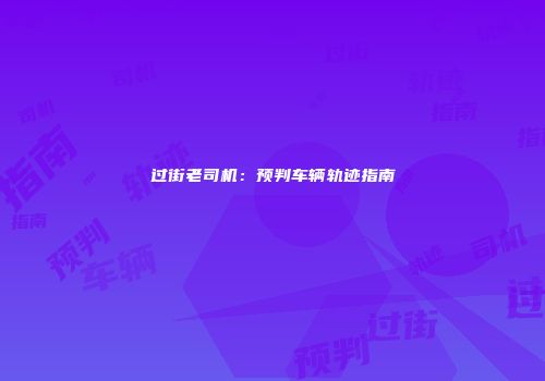 过街老司机：预判车辆轨迹指南