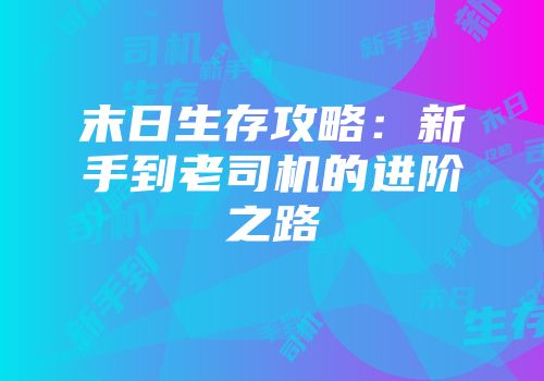 末日生存攻略：新手到老司机的进阶之路
