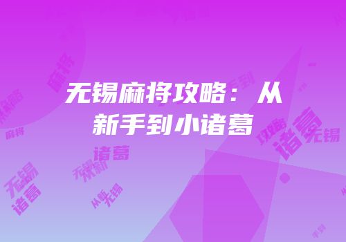 无锡麻将攻略：从新手到小诸葛
