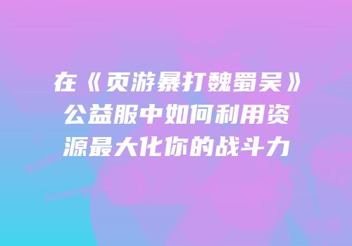 在《页游暴打魏蜀吴》公益服中如何利用资源最大化你的战斗力