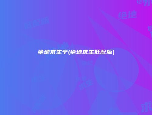 绝地求生辛(绝地求生低配版)