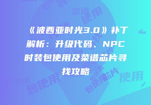 《波西亚时光3.0》补丁解析：升级代码、NPC时装包使用及菜谱芯片寻找攻略