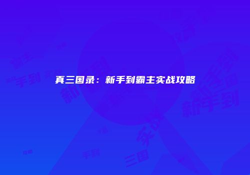 真三国录：新手到霸主实战攻略