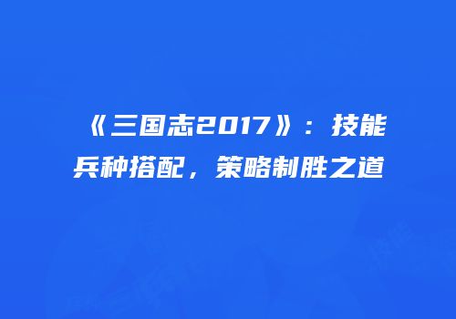 《三国志2017》：技能兵种搭配，策略制胜之道