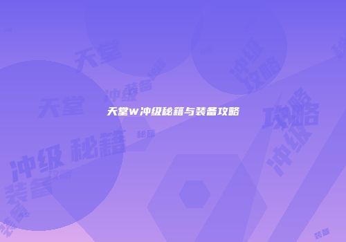 天堂W冲级秘籍与装备攻略