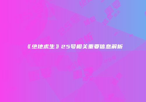 《绝地求生》25号相关重要信息解析