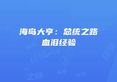 海岛大亨：总统之路血泪经验