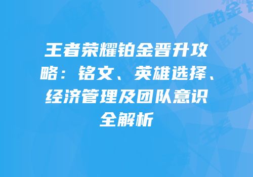 王者荣耀铂金晋升攻略：铭文、英雄选择、经济管理及团队意识全解析