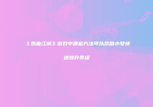 《热血江湖》游戏中哪些方法可以帮助小号快速提升等级