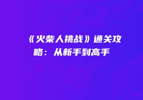 《火柴人挑战》通关攻略：从新手到高手