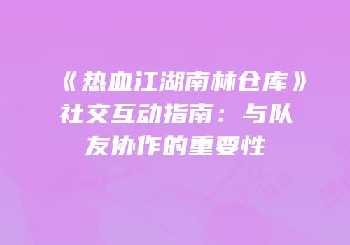 《热血江湖南林仓库》社交互动指南：与队友协作的重要性