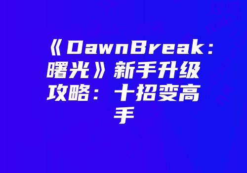 《DawnBreak：曙光》新手升级攻略：十招变高手
