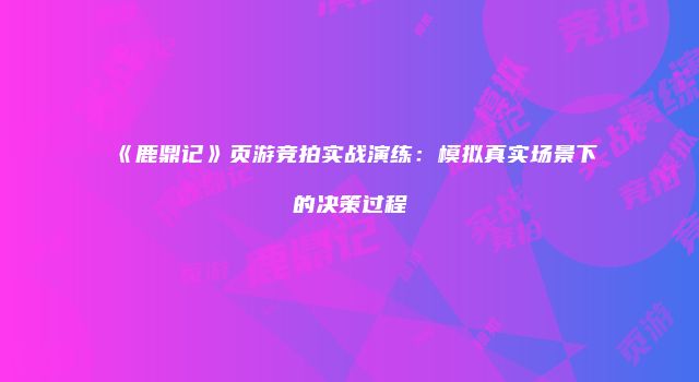 《鹿鼎记》页游竞拍实战演练：模拟真实场景下的决策过程