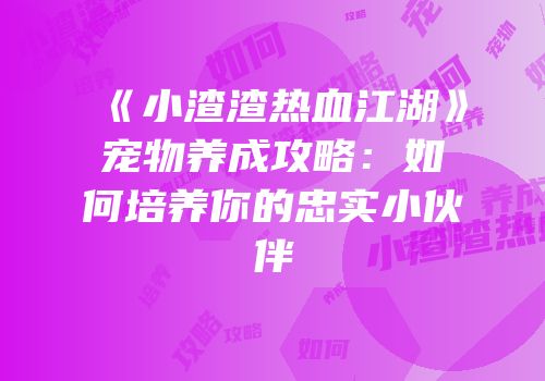 《小渣渣热血江湖》宠物养成攻略：如何培养你的忠实小伙伴