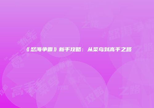 《怒海争霸》新手攻略：从菜鸟到高手之路