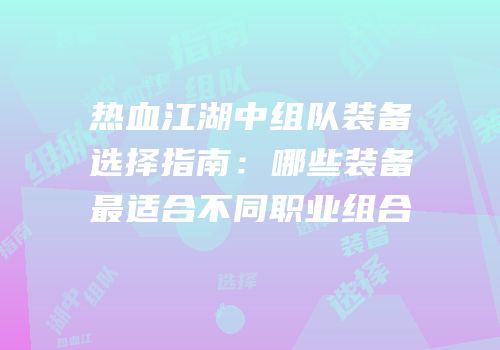 热血江湖中组队装备选择指南：哪些装备最适合不同职业组合