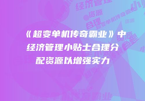 《超变单机传奇霸业》中经济管理小贴士合理分配资源以增强实力