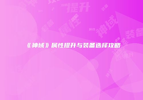 《神域》属性提升与装备选择攻略