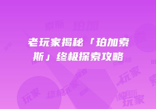 老玩家揭秘「珀加索斯」终极探索攻略