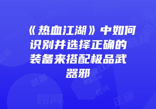 《热血江湖》中如何识别并选择正确的装备来搭配极品武器邪