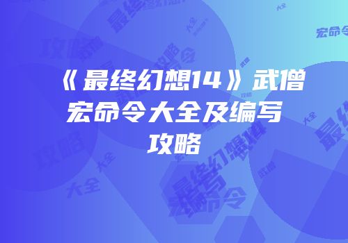 《最终幻想14》武僧宏命令大全及编写攻略