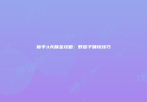新手3天赚金攻略：野路子赚钱技巧