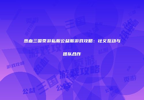 热血三国页游私服公益服游戏攻略：社交互动与团队合作