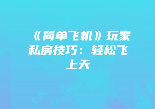 《简单飞机》玩家私房技巧：轻松飞上天