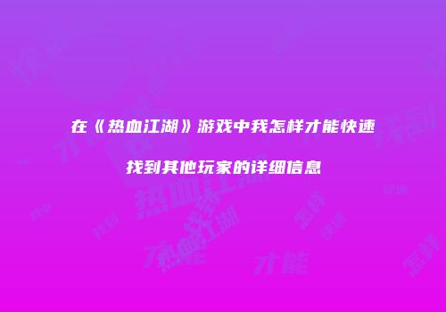在《热血江湖》游戏中我怎样才能快速找到其他玩家的详细信息
