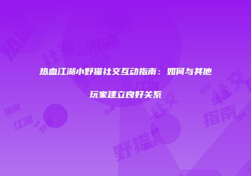 热血江湖小野猫社交互动指南：如何与其他玩家建立良好关系