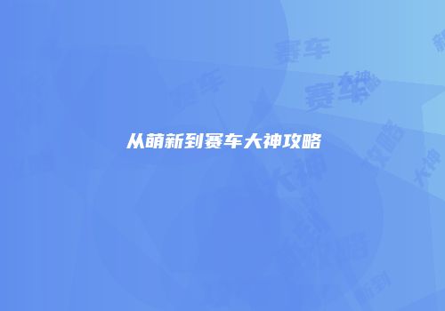 从萌新到赛车大神攻略