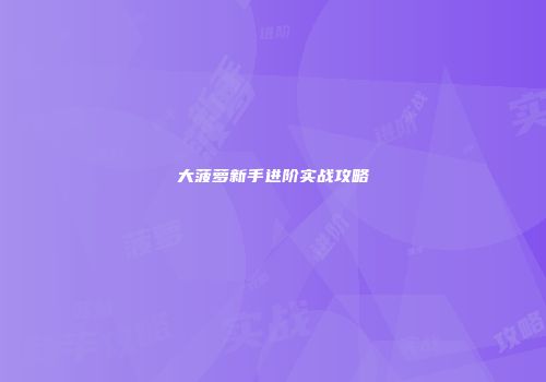 大菠萝新手进阶实战攻略