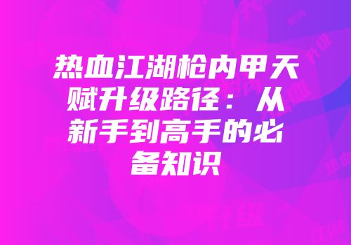 热血江湖枪内甲天赋升级路径：从新手到高手的必备知识