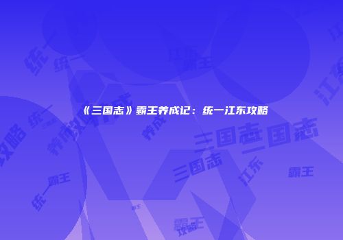 《三国志》霸王养成记：统一江东攻略